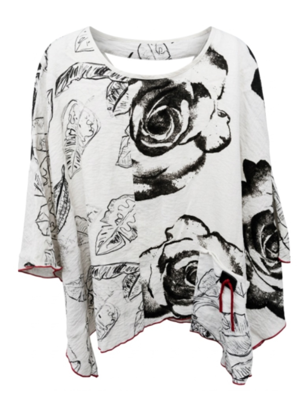 Women's ali miles Crinkle woven Tunic L/XL White Black Floral